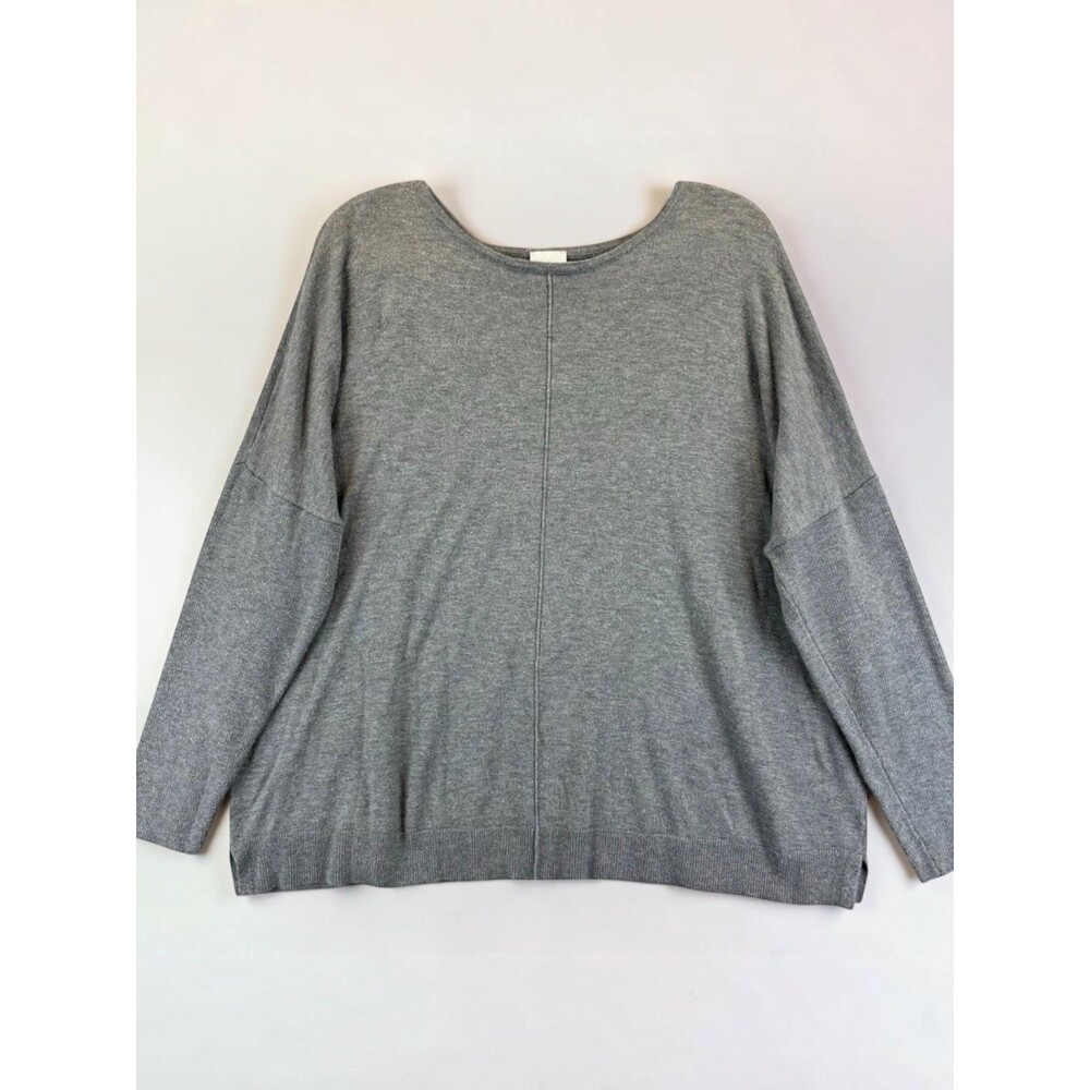 Chicos 3 (16-18, XL) Gray Cashmere Blend Sweater Front Seam Roomy Casual Comfort